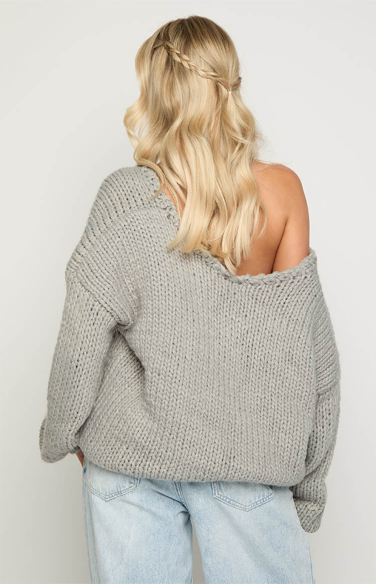 Delvey Grey Chunky Knit Sweater