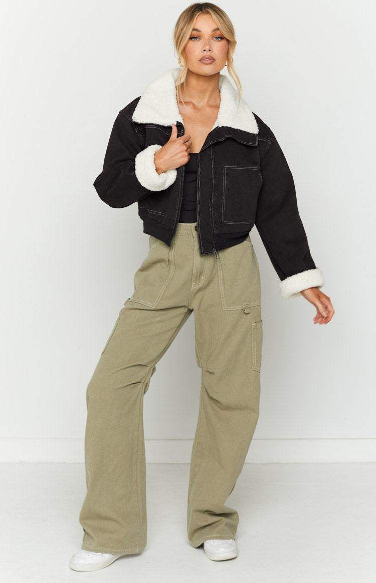 Indy Black Denim Sherpa Jacket